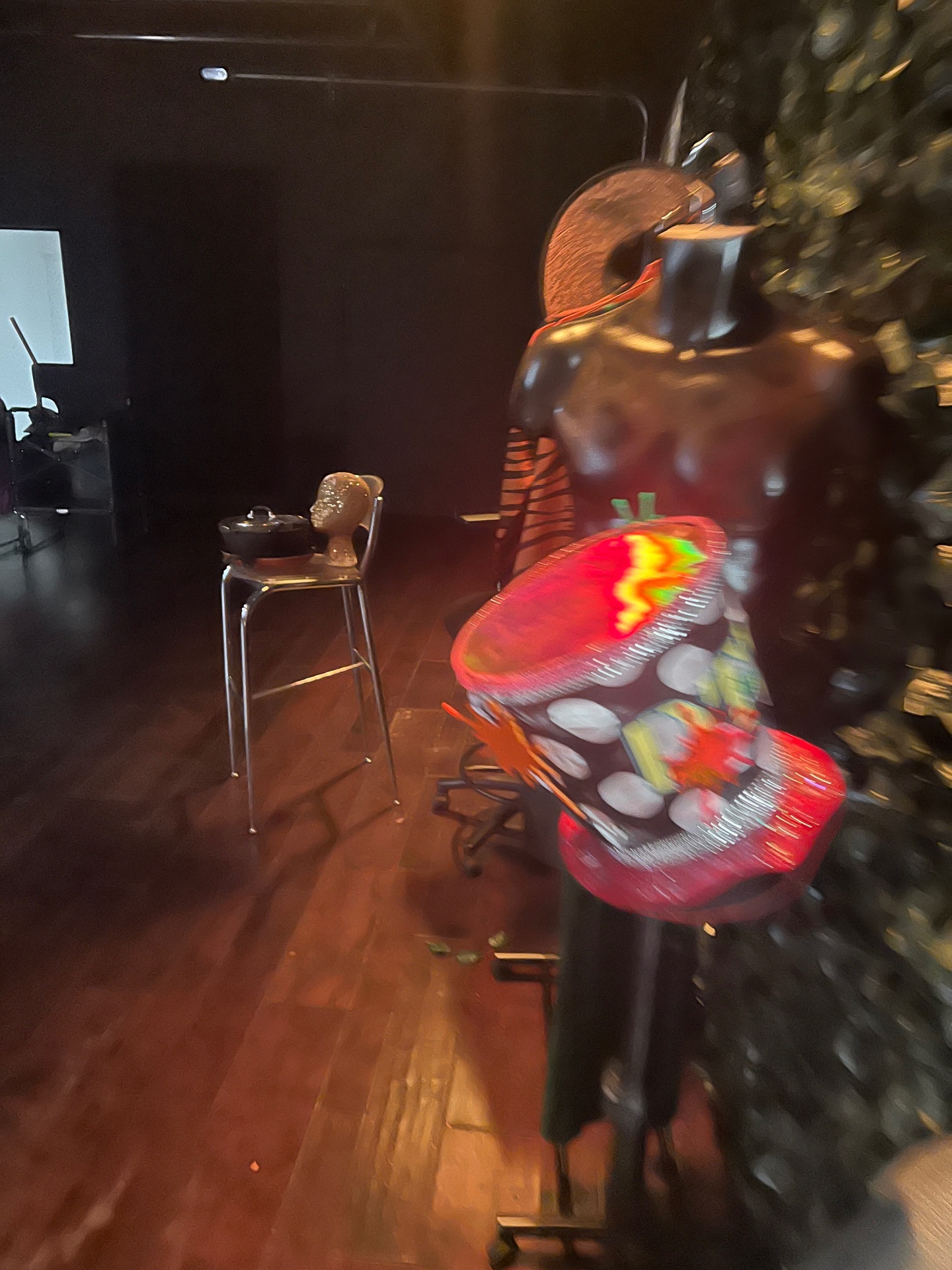 A costumed mannequin doll on the Dogbelly set.