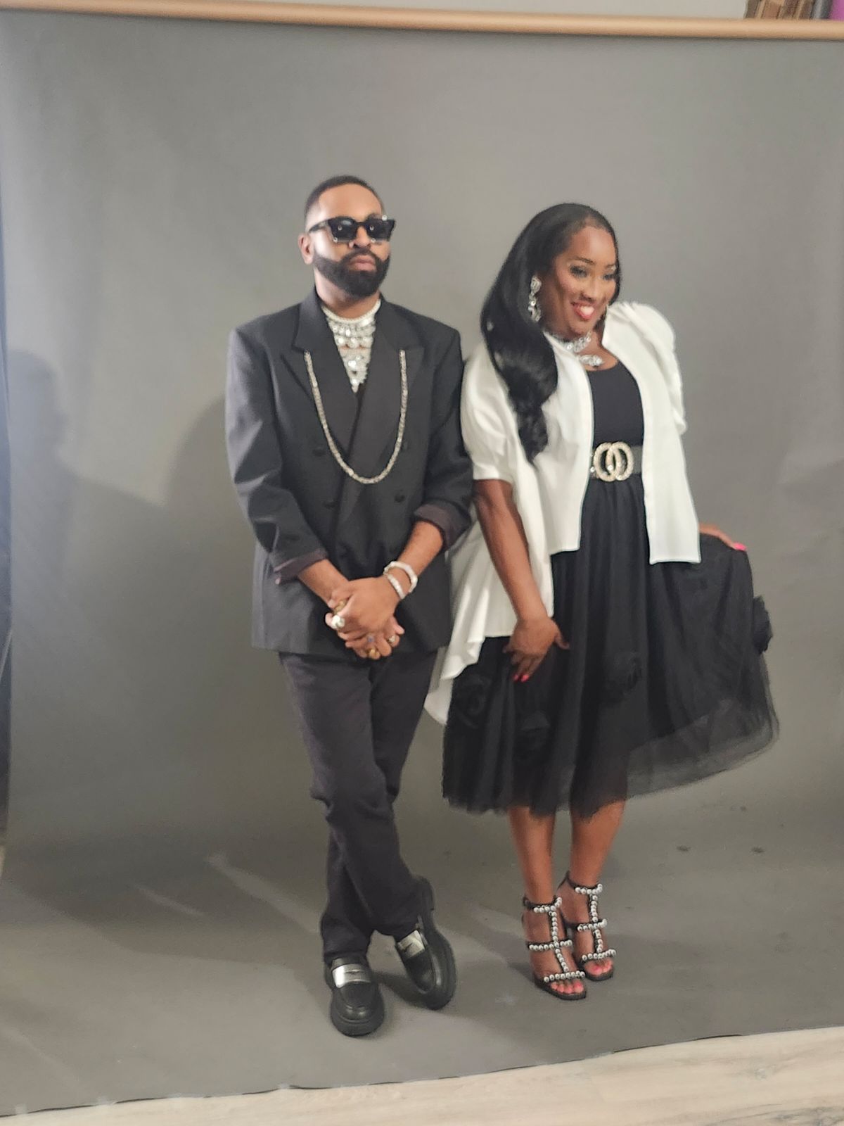 The founders of Fantastikole Entertainment in editorial black and white attire